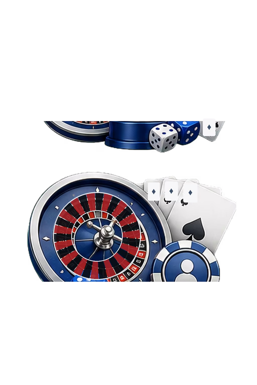 Roulette wheel with cards, dice and live table token