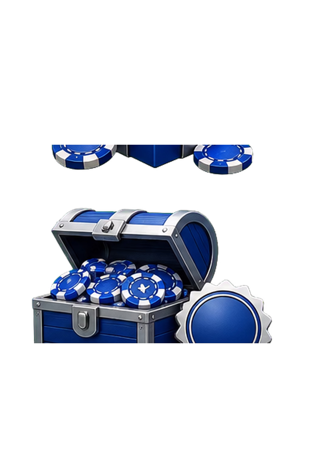 Blue treasure chest with chips and bonus medallion
