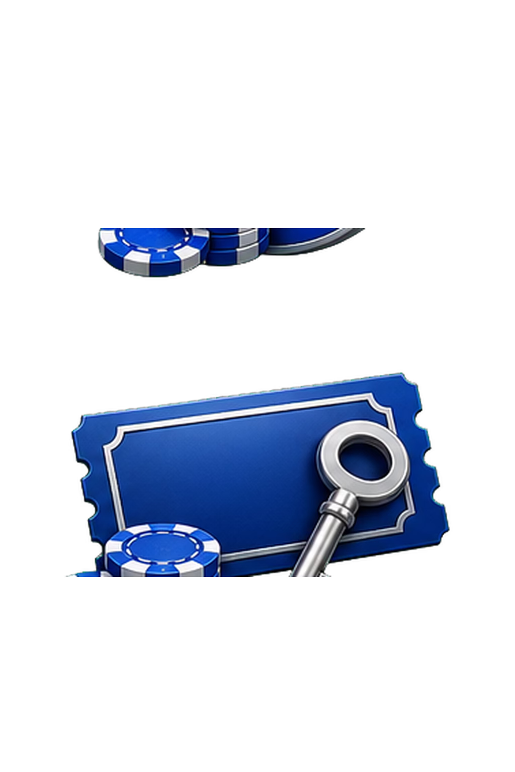 Blue promo coupon with key and casino chips